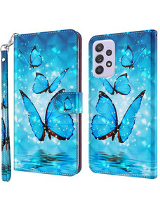 Pouzdro MFashion Samsung Galaxy A13 4G - modré - Motýli 3D