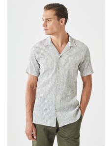 AC&Co / Altınyıldız Classics Men's White-khaki Comfort Fit Comfy Cut Monocollar See-through Striped Shirt.