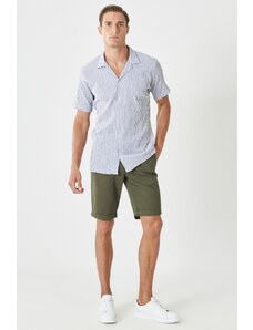 AC&Co / Altınyıldız Classics Men's White-navy Blue Comfort Fit Comfy Cut Monocollar See-through Striped Shirt.