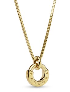 PANDORA krátký zlatý náhrdelník Signature s I-D