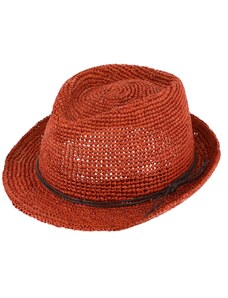 Fiebig Trilby Raffia Crochet - slaměný skořicový klobouk s koženou stuhou