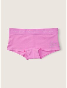 Victoria's Secret PINK Dámské bavlněné kalhotky s kamínky Logo Boyshort Panty Orchid Pink