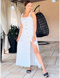 Webmoda Dámské dlouhé letní šaty s knoflíčky - bílé