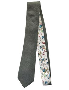 Obleč oblek Zeleno šedá pánská kravata s květinovým vzorem