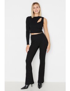 Trendyol Black Cut Out Detailed Single Sleeve Ribbed Flexible Knit Top-Upper Set
