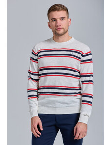 SVETR GANT D1. COTTON LINEN MULTISTRIPE CREW bílá XL