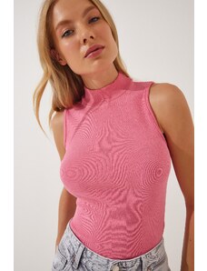 Happiness İstanbul Women's Pink Turtleneck Knitted Cotton Blouse