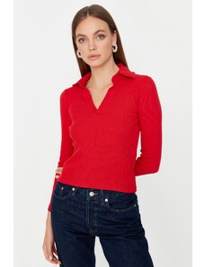Trendyol Red Ribbed Fitted Knitted Blouse