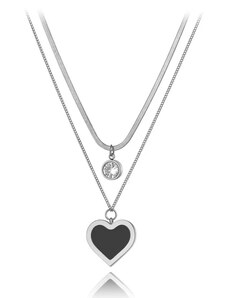 Victoria Filippi Stainless Steel Ocelový dvojitý náhrdelník Madeleine - chirurgická ocel, zirkon, srdce