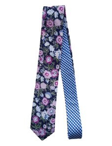Obleč oblek Tmavě modrá pánská květinová kravata s modrým károvaným vzorem