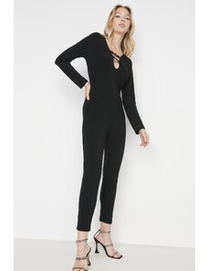Trendyol Black Cut-out Detailed Knitted Overalls