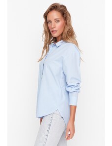 Trendyol Blue Loose Fit Cotton Woven Shirt