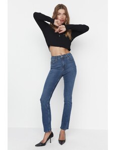 Trendyol Blue Shaping Effect Bootcut Jeans s vysokým pasem