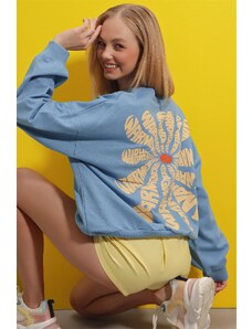 Trend Alaçatı Stili Women's Sky Blue Crew Neck Warmenergy Printed Sweatshirt