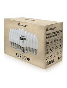 10x LED žárovka - ecoPLANET - E27 - 10W - svíčka - 880Lm - studená bílá