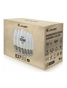 6x LED žárovka - ecoPLANET - E27 - 10W - svíčka - 880Lm - studená bílá