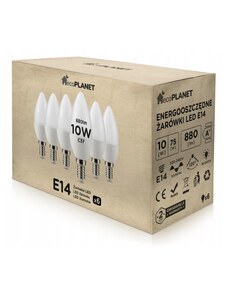 6x LED žárovka - ecoPLANET - E14 - 10W - svíčka - 880Lm - studená bílá