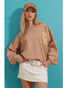 Trend Alaçatı Stili Women's Biscuit Crew Neck Warmenergy Printed Sweatshirt
