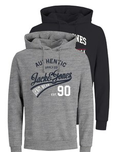 JACK & JONES Mikina 'Ethan' noční modrá / šedý melír / červená / bílá