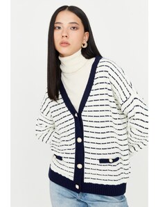 Trendyol Navy Blue Široký vzor Pruhovaný pletený svetr