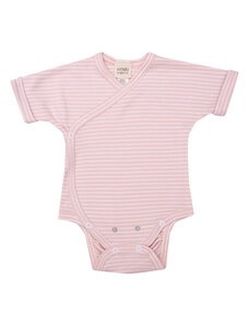 MUFFIN MODE Zavinovací pruhované body z organické bavlny Palid Pink Stripes GOTS, krátké rukávy, růžové