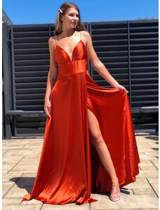 Webmoda Dámské dlouhé saténové společenské šaty - oranžové