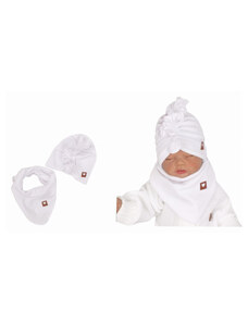 Z&Z Stylová dětská jarní/podzimní velurová čepice, turban s šátkem, bílá