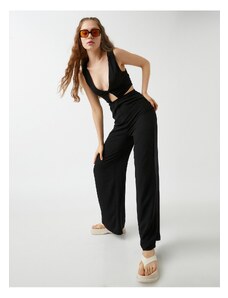 Koton Window Detailed Decollete Wide Leg Jumpsuit Linen Blend.