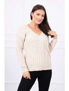 K-Fashion Pletený svetr s výstřihem do V béžový