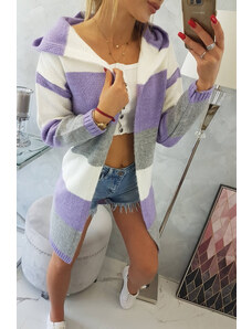K-Fashion Tříbarevný pruhovaný svetr ecru+violet+grey