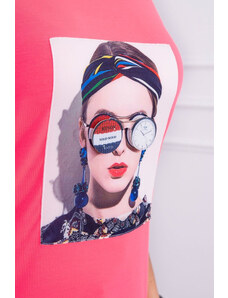 K-Fashion Dámská grafická halenka růžová neonová