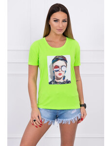 K-Fashion Halenka s dámskou grafickou zelenou neonovou barvou