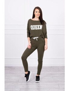 K-Fashion Souprava Queen s khaki potiskem