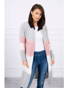K-Fashion Šedý + pudrově růžový pruhovaný svetr