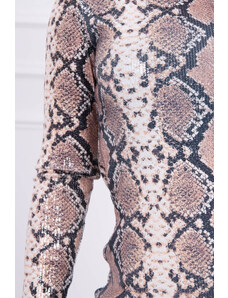 K-Fashion Flitrované šaty z hadí kůže béžové