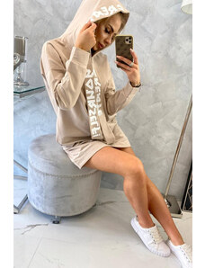 K-Fashion Šaty Oversize cappuccino s kapucí