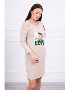 K-Fashion Šaty s potiskem Love béžové