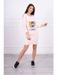 K-Fashion Šaty s 3D grafikou, krajková pudrově růžová