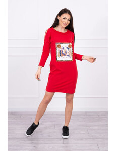K-Fashion Šaty s 3D grafikou a ozdobnými volánky červené