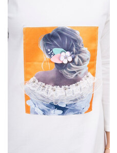K-Fashion Šaty s 3D grafikou, krajka v barvě ecru