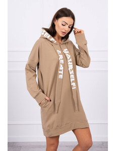 K-Fashion Oversize velbloudí šaty s kapucí