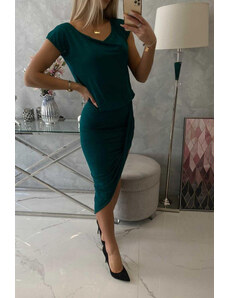 K-Fashion Sukienka asymetryczna ciemno zielona