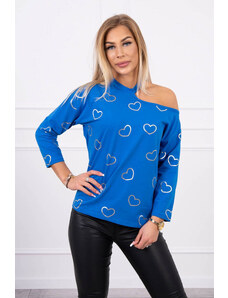 K-Fashion Chrpově modrá halenka s potiskem srdce