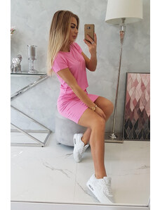 K-Fashion Viskózové šaty s krátkým rukávem v pase světle růžové