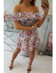 K-Fashion Květinové šaty s odhalenými rameny tmavě růžové