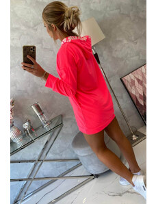 K-Fashion Oversize šaty s kapucí růžové neonové