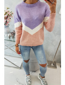 K-Fashion Geometrický vzorovaný svetr fialová + pudrově růžová
