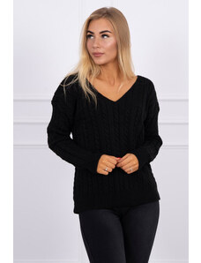 K-Fashion Pletený svetr s véčkovým výstřihem černý