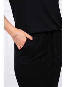K-Fashion Viskózové šaty s krátkým rukávem v pase černé