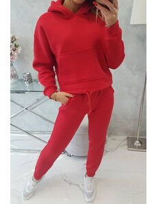K-Fashion Souprava s fleecovou podšívkou a zavazováním na lemu červená